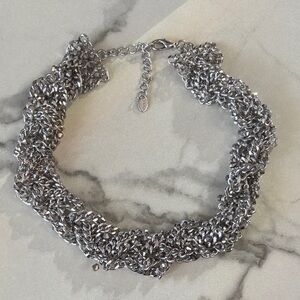 Zara Silver Braided Chain Choker Necklace - Women Jewelry
